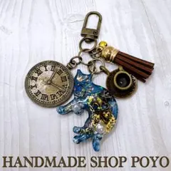 かわいい♡『黒猫キーホルダー』オルゴナイト　天然石　お守り　猫雑貨