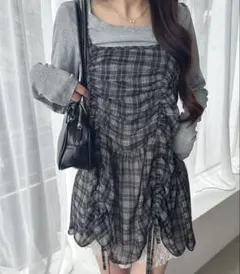 WEGO ウィゴー チェック キャミワンピース ロング レイヤード 黒 グレー
