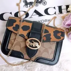 極美品☆COACHコーチ 2wayチェーンショルダーバッグ レオパード レザー