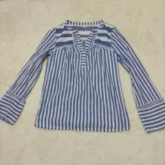 GAP ストライプ スキッパーブラウス 長袖 ブルー XXS