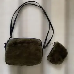 フェイクファー ポーチ&ショルダーバッグ オリーブグリーンのサムネイル