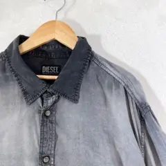 即完 DIESEL ディーゼル シャツ 長袖 加工 テンセル生地 ロゴ