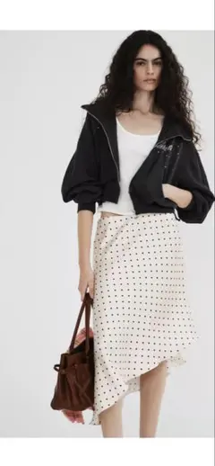 ZARAドットプリント柄アシンメトリーサテンSK 新品XS