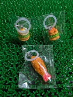 食品サンプル めじるしチャーム エビフライ ハンバーガー2つ 3点セット
