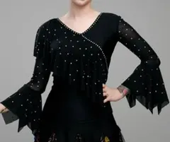 新品　社交ダンス　Vネック　 フリルトップス　ホワイト 4色