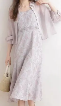 薄紫色 フラワープリント キャミワンピース