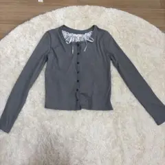 グレーカーディガン 首元レース
