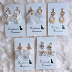 A18 春夏アクセサリー 花びらやフラワー ハンドメイドピアス5ペア まとめ売り