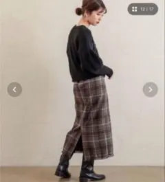 チェックフリンジロングスカート　ナチュラルクチュール　オペークドットクリップ