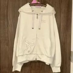 新品タグ付き　メゾピアノ　リボンアップリケWジップパーカ　アイボリー　150cm