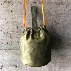 【HB1105】ショルダーミリタリー　ライナーリメイクペイシェントバッグ　巾着