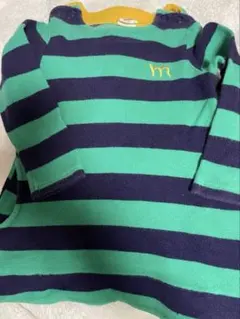 mouJonjon サイズ90ストライプ長袖Aライントレーナー（緑・紺）