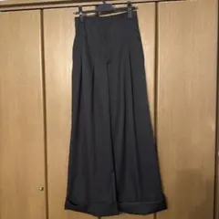 モード系　ブラック ワイドパンツ 折り返し裾