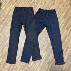 140cm 2点セット 黒・紺 裏起毛パンツ