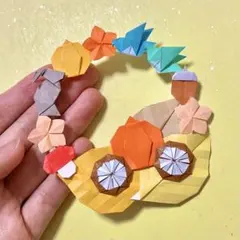 折り紙　ミニサイズ　リース　かぼちゃの馬車　約10cm　飾り　ディスプレイ