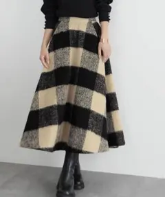 ⭕️最終値下げ⭕️ELFRANK ブロックチェック起毛ロングフレアスカート