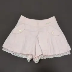 140★メゾピアノ★ロゴ刺繍！裾レースプリーツキュロットスカート★秋冬