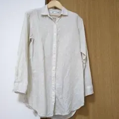 ユニクロ リネン長袖シャツ　ストライプアイボリー