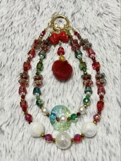 ハンドメイド ビーズストラップ・クリスマスカラー