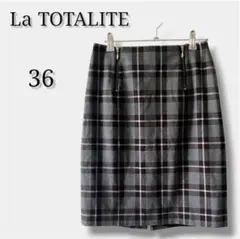 【ラ トータリテ】チェック柄スカート タイト ジップデザイン 36 グレー 膝丈