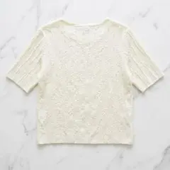 ローリーズファーム ジャガードフリンジ半袖カットソー Tシャツ オフホワイト F