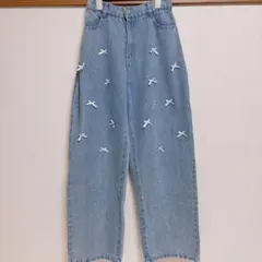 リボンデニムパンツ ブルー