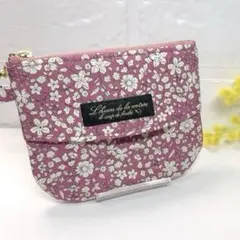 061ポケットティッシュケース付きポーチ ☆北欧風小花柄 くすみボルドー色