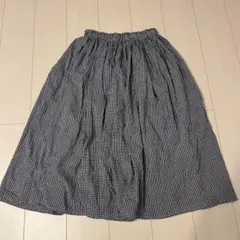 フレアスカート ブラックホワイト ギンガムチェック春服レディース綿ロングスカート