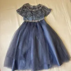 青いフラワー刺繍ドレス 120