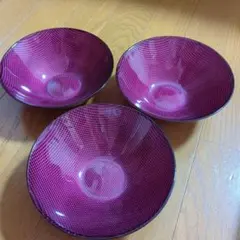 ガラスボウル　３点セット　パープル