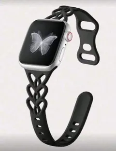 Apple Watch用 バンド／ブラック ハート型編み込み
