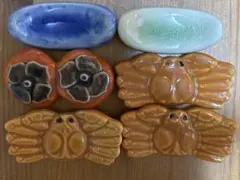 カニ型・花型 陶器箸置き 6個セット