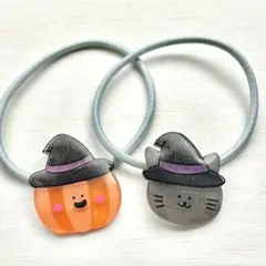 No.75 くろねこ　カボチャ　ハロウィン　キッズヘアゴム