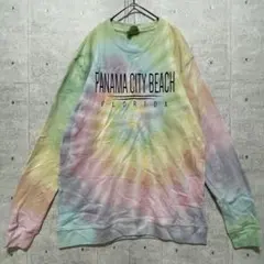 T39 海外古着 パステルタイダイ柄 ロゴスウェットシャツ L マルチカラー