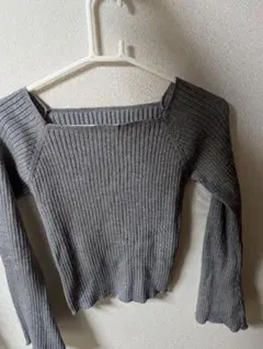 GRL　リブ編み グレー スクエアネック トップス