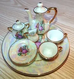 ミニチュア ティーセット オーロラ 虹色光沢 カップ ソーサー 陶器 絵皿