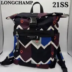 希少✨ロンシャン リュック 幾何学柄 総柄 ナイロン ロゴパッチ 金具 21SS