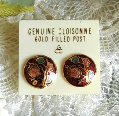 赤 梅の花 七宝焼 ピアス 80s 米国購入 デッドストック(K14GF)