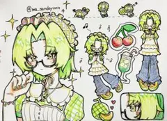 手描きイラスト オリジナル アナログイラスト 色鉛筆画 2点セット