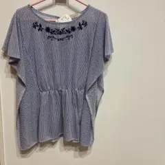 ストライプ刺繍フレアスリーブトップス