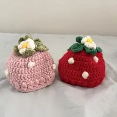 【美品】イチゴ ニット帽 2点セット ハンドメイド