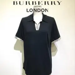 BURBERRY LONDONブラック ボタンレスポロシャツ 半袖　ノバチェック