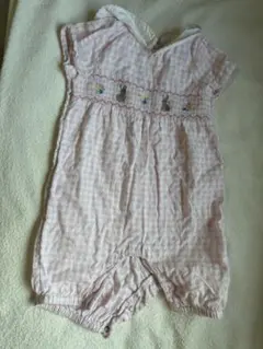 JoJoMamanBebeギンガム刺繍入り半袖ロンパース