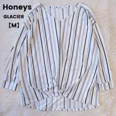 Honeys　グラシア　ドロップショルダー　七分袖シャツ　ストライプ　春　【M】