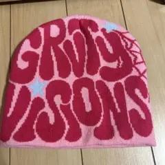 グラフィックプリント ニット帽 ピンク　ビーニー