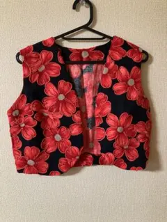 【一点物】手作り ハンドメイド ベスト 花柄 刺繍 和風 レトロ 古着のサムネイル