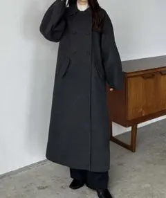 callautiaステンカラーロングコート ダークグレー