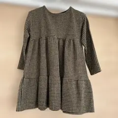 ZARA チェック柄 七分袖 ティアードワンピース