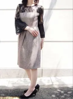 ラメジャガードｘチュールレースワンピース