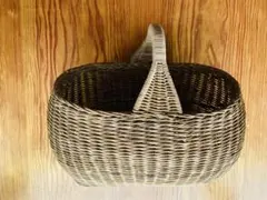 アンティーク 柳？編み 大型 バスケット かご パニエ 手付き60cm 